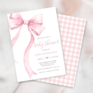 Invitation Coquette rose Bow En vichy Baby shower fille