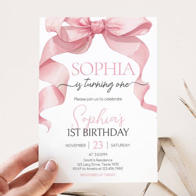 Invitation Coquette rose Bow fête d'anniversaire (Pink Bow Birthday Party Invitation)