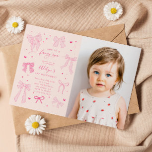 Invitation Coquette Rose Bows Favoris One Anniversaire Photo