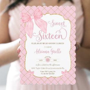 Invitation Coquette Rose Bows Sweet sixteen 16 16e anniversai
