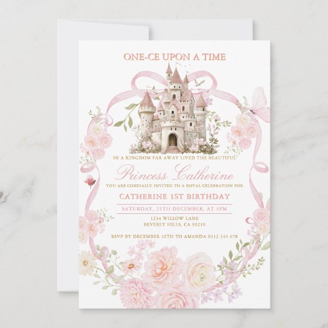 Invitation Coquette Rose Château Premier Anniversa (Devant)