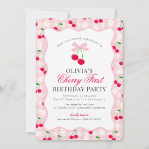 Invitation Coquette rose doux En vichy premier anniversaire