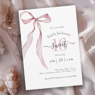 Invitation Coquette rose élégant Bow Sweet 16 Anniversaire