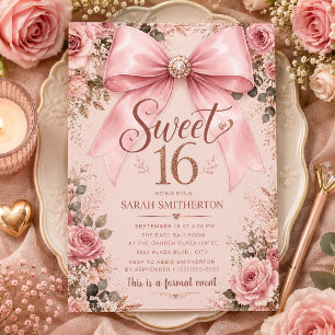 Invitation Coquette Rose Élégante Bow Sweet 16