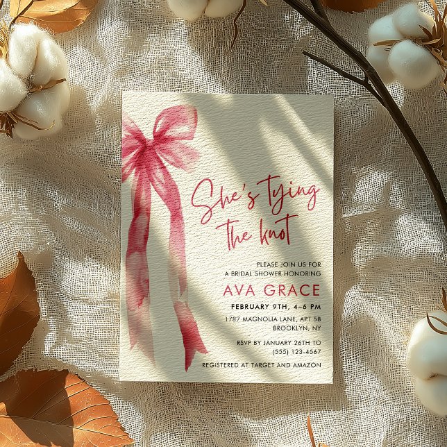 Invitation Coquette rose elle noue la Fête des mariées (Créateur téléchargé)