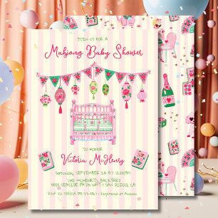 Invitation Coquette Rose Fête de Naissance Bébé Fille Mahjong