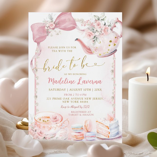 Invitation Coquette rose Floral Fête des mariées Pearl Tea Pa (Créateur téléchargé)
