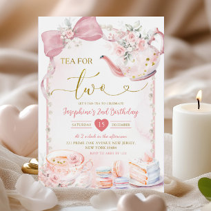 Invitation Coquette rose florale Pearl Tea Party 2e anniversa