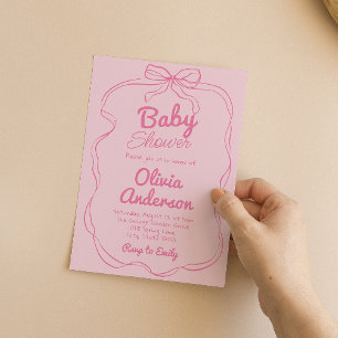Invitation Coquette rose main rétro Bébé Fille Douche