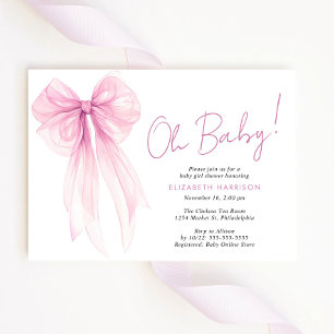 Invitation Coquette rose mignonne Bow Aquarelle Bébé fille Do