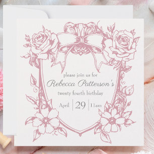 Invitation Coquette Rose mignonne Feminine Bow Frame Party