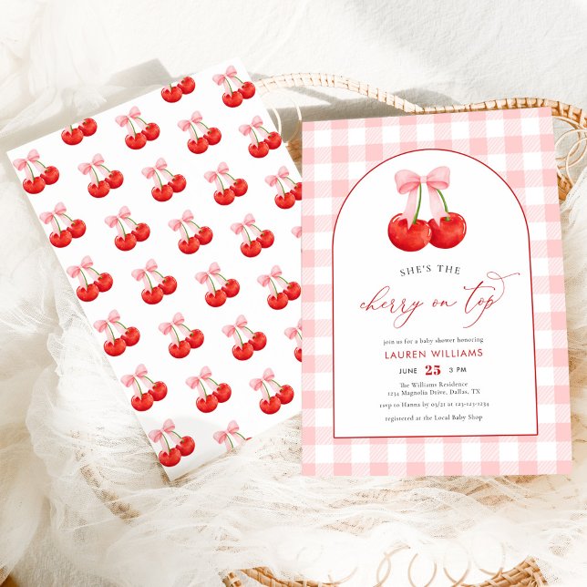 Invitation Coquette rose pâle cerise sur le dessus bébé fille (Créateur téléchargé)