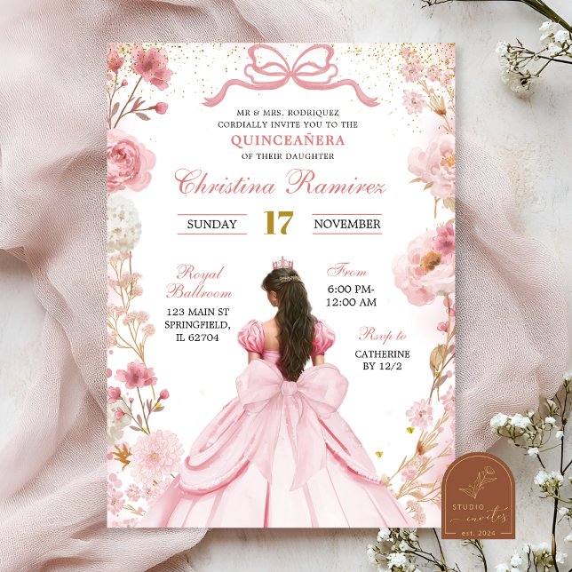 Invitation Coquette rose pâle Princesse Quinceanera (Créateur téléchargé)
