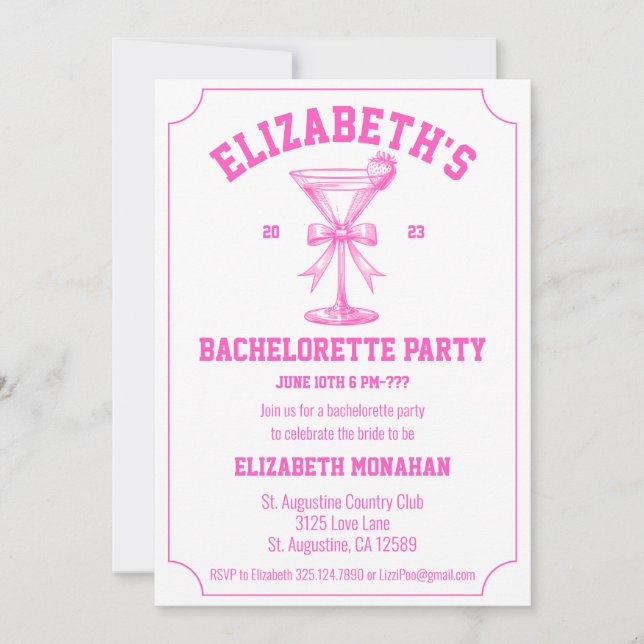 Invitation Coquette Rose Retro Country Club Bachelorette (Devant)