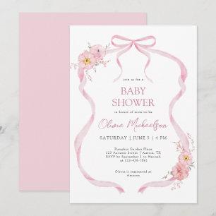Invitation Coquette rose Ruban Bow Floral Girl Baby shower