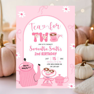 Invitation Coquette rose Whimsical Retro Tea 2e anniversaire