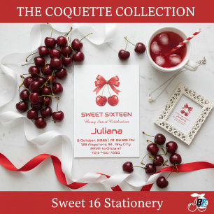 Invitation Coquette Rouge Cerise Noeud Papillon Berry Sweet 1