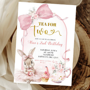 Invitation Coquette Rouge Floral Bow Lapin Tea Party In