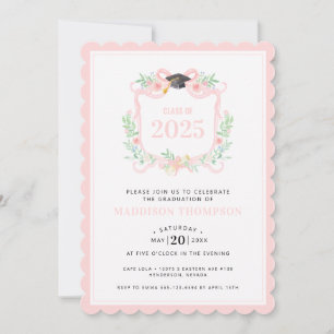 Invitation Coquette Ruban Année de graduation Crest