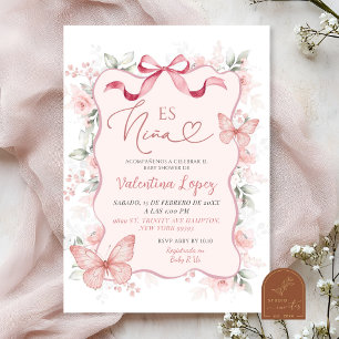 Invitation Coquette Ruban Floral Es Nina Baby shower mexicain