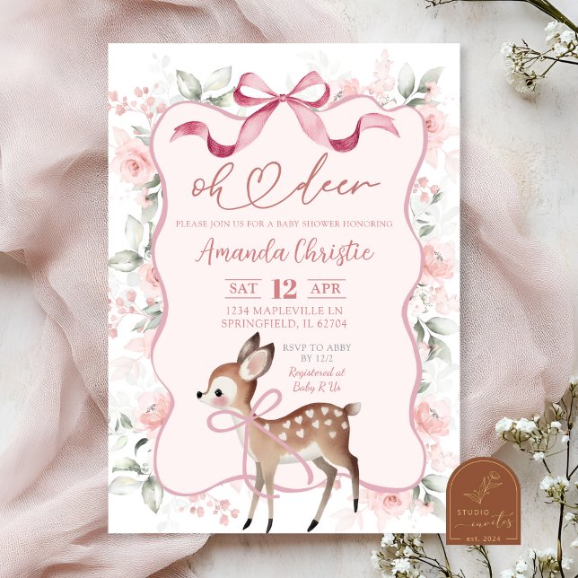 Invitation Coquette Ruban Floral Oh Deer Baby shower (Créateur téléchargé)