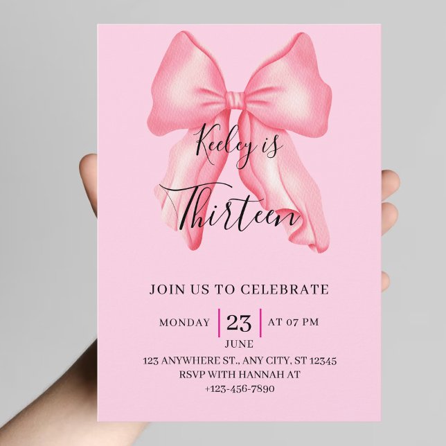 Invitation Coquette Ruban Rose 10e 14e 18e 20e Anniversaire F (Créateur téléchargé)