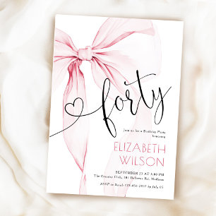 Invitation Coquette Ruban Rose 40e Anniversaire