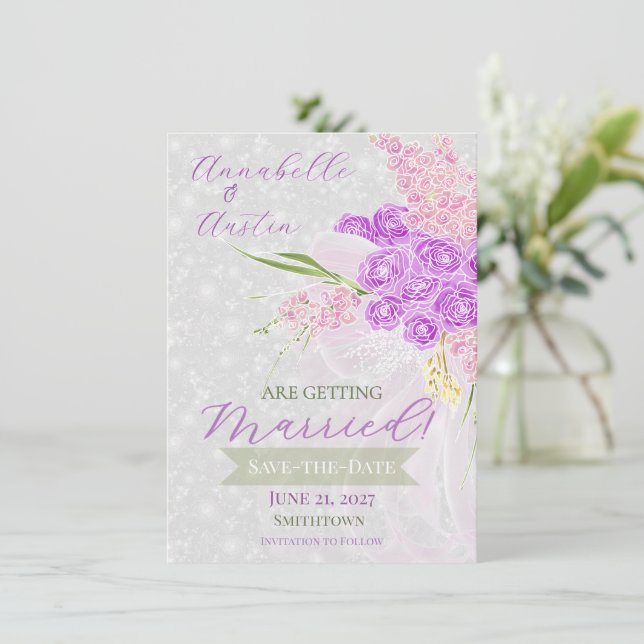 Invitation Coquette Ruban transparent en rose Bouquet Save-Th (Debout devant)