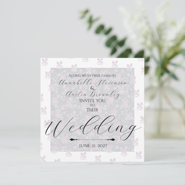 Invitation Coquette Rubans Pale Rose Clair  (Debout devant)