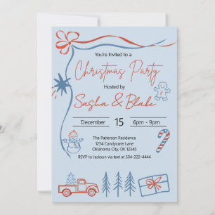 Invitation Coquette Rustic Red & Blue Christmas Party