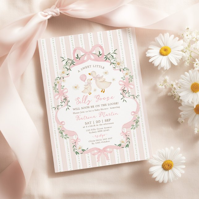 Invitation Coquette Silly Goose Pink Bow Girl Baby Shower (Créateur téléchargé)