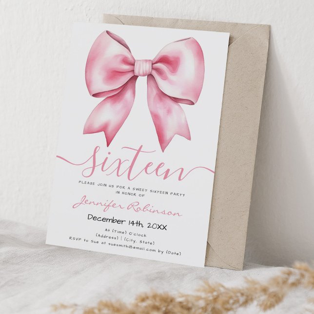 Invitation Coquette tendance Pink Blush Bow Sweet 16 Party (Trendy Coquette Pink Blush Bow Sweet 16 Party Invitation)