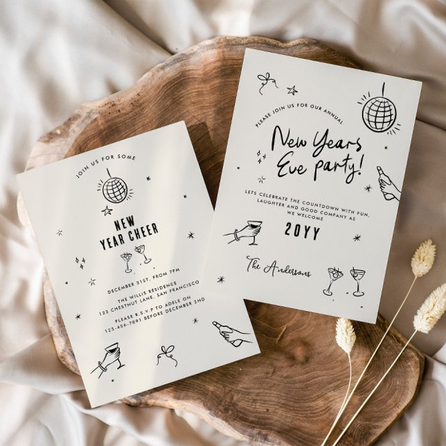 Invitation Coquette typographie moderne New Yeats Eve party (Créateur téléchargé)