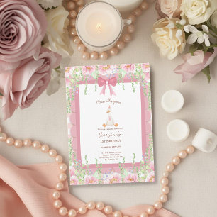Invitation Coquette Une Oie Folle Rose Ruban 1er Anniversaire