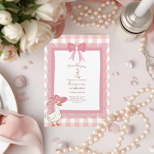 Invitation Coquette Une Oie Folle Rose Ruban 1er Anniversaire