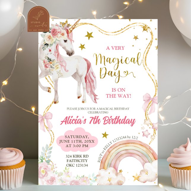 Invitation Coquette Unicorn Magical Day Girl Birthday (Créateur téléchargé)
