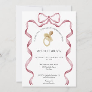 Invitation Coquette vintage Pink Ribbon Bow Baby Girl