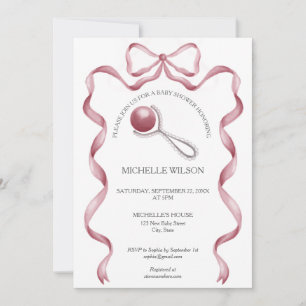 Invitation Coquette vintage Pink Ribbon Bow Baby Girl