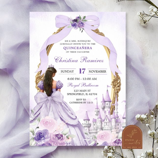 Invitation Coquette Violet Château de Conte de Fées Quinceane (Créateur téléchargé)