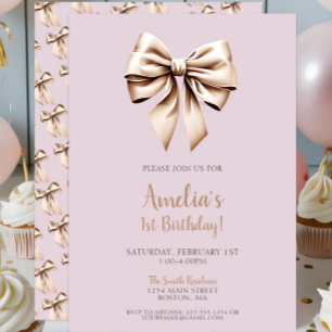 Invitation Coquette violet chic moderne Bow 1er anniversaire