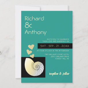Invitation Coquillage et Coeurs, Mariage plage
