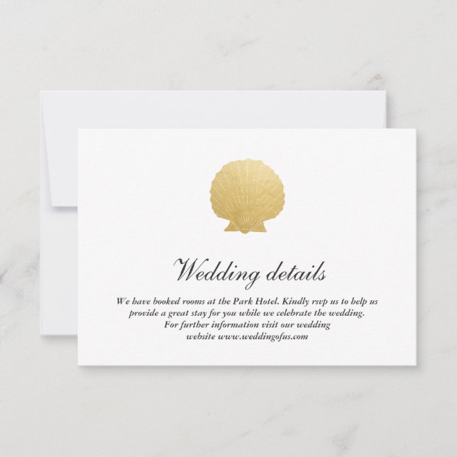 Invitation Coquillage Faux Papier D'or | Détails de Mariage O (Devant)