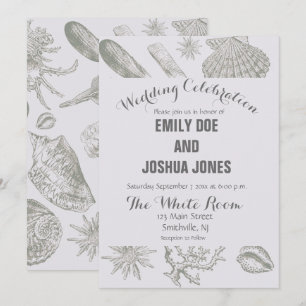 Invitation Coquillage gris sauge doux croquis Antique Nature