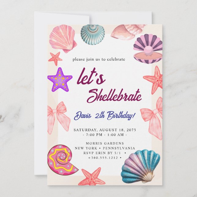 Invitation coquillages  Anniversaire  (Devant)