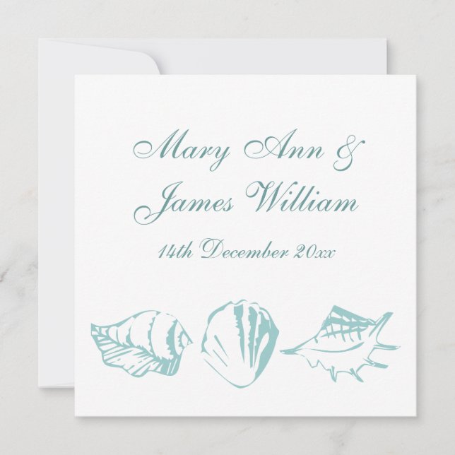 Invitation Coquillages bleus de mariage de plage (Devant)