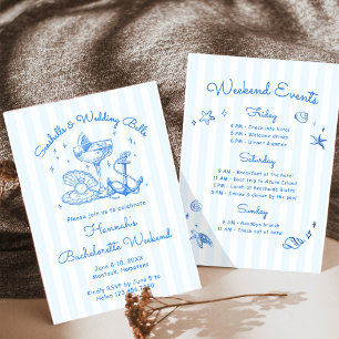 Invitation Coquillages bleus rétro et cloches Mariages Bachel