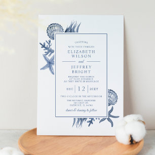 Invitation Coquillages bleus rustiques Marine Ocean Beach Mar