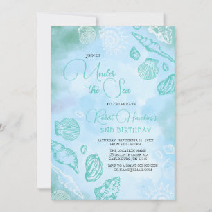 Invitation Coquillages Bleus Sous L'Océan Mer Anniversaire