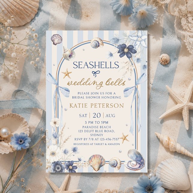 Invitation Coquillages & Cloches de Mariage Réception de Mari (Créateur téléchargé)