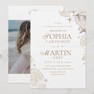 Invitation Coquillages de mer côtière Photo de mariage sur la